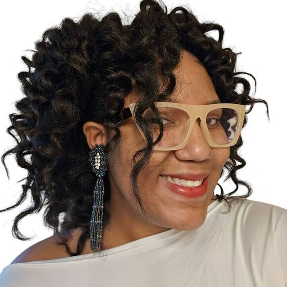Handmade Black Iridescent Vintage Runway Applique Beaded Fringe Earrings | 5.42" - Picture 1 of 4